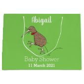 ハッピージャンプのキウイとボウタイ漫画デザイン ラージペーパーバッグ (正面)