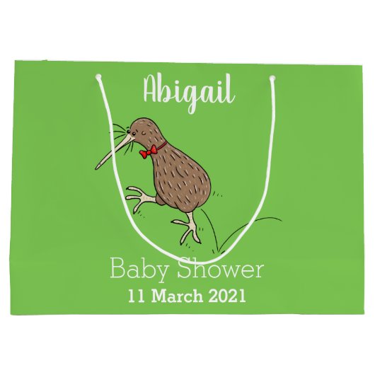 ハッピージャンプのキウイとボウタイ漫画デザイン ラージペーパーバッグ (裏面)