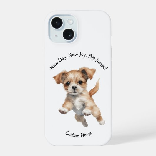 ハッピージャンプ犬アート – Happy iPhone 15ケース (裏面)