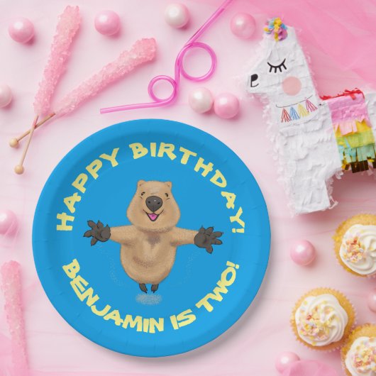 ハッピージャンプquokka漫画パーソナライズされたの誕生日 ペーパープレート (パーティー)