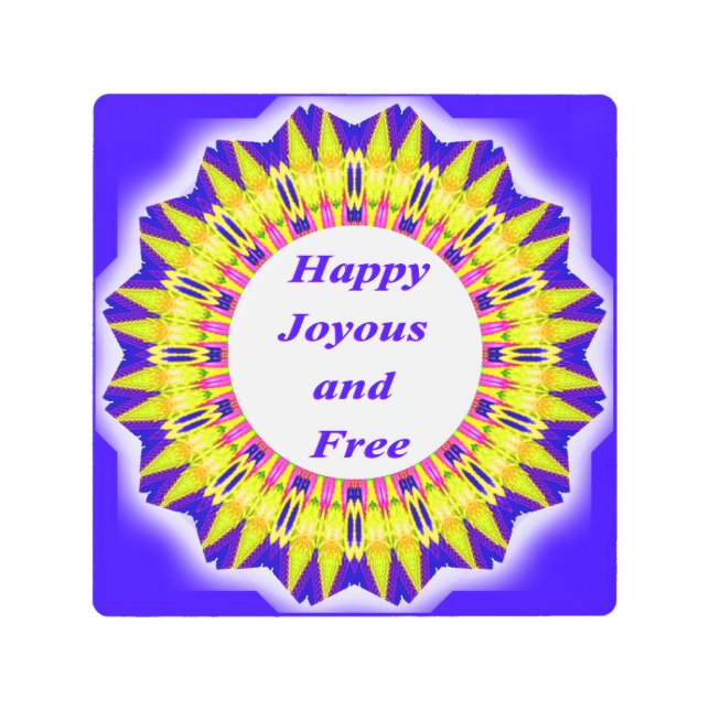 ハッピージョイアンドフリーイン鮮やかサークルデザイン メタルプリント (正面)