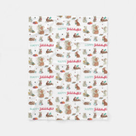ハッピージョラボカフロドマウスファミリーコージーホリデイ フリースブランケット