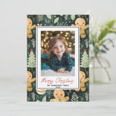 ハッピージンジャーブレッドマンカスタムクリスマスフォト名 シーズンカード (スタンド正面)