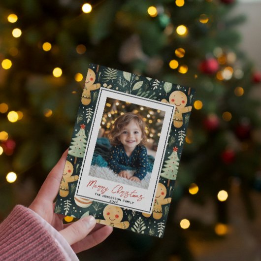 ハッピージンジャーブレッドマンカスタムクリスマスフォト名 シーズンカード