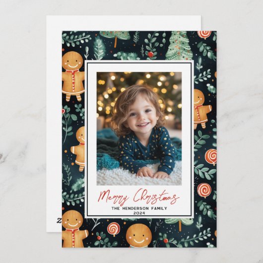 ハッピージンジャーブレッドマンカスタムクリスマスフォト名 シーズンカード (正面/裏面)