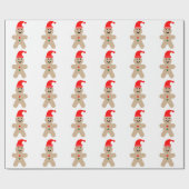 ハッピージンジャーブレッドマンサンタ帽をかぶった ラッピングペーパー (フラット)