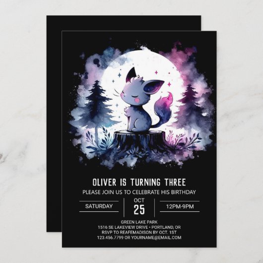 ハッピースイートキャット誕生日 招待状 (正面/裏面)