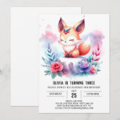 ハッピースウィートキツネ誕生日デジタル 招待状 (正面/裏面)