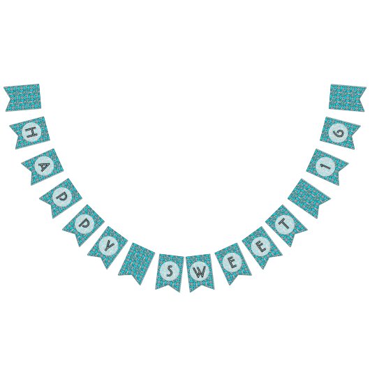 ハッピースウィート16バースデーパーティー バンティングフラッグ (全)