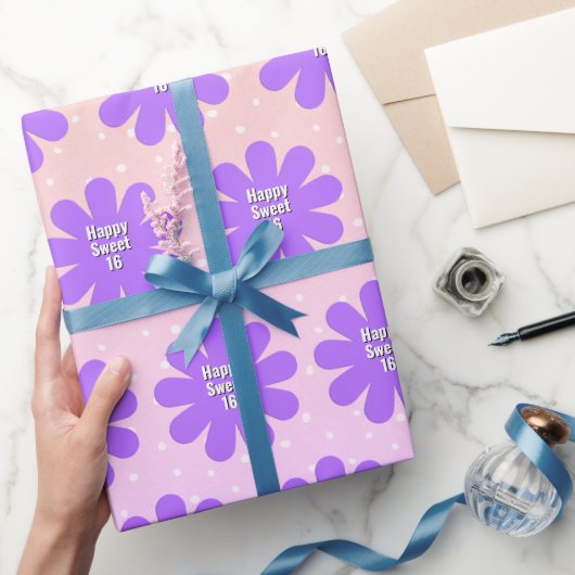 ハッピースウィート16パープルデイジー ラッピングペーパー (ギフト)