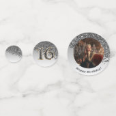 ハッピースウィート16誕生日フォールリングブラックグリッター コンフェッティ (正面)