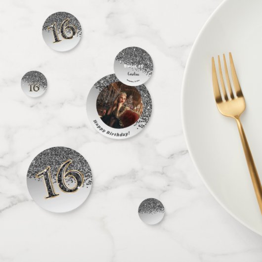 ハッピースウィート16誕生日フォールリングブラックグリッター コンフェッティ (グループ)