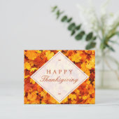ハッピースカンクスギーブ | エレガントなゴールドとレッドの秋の落ち葉 シーズンポストカード (スタンド正面)