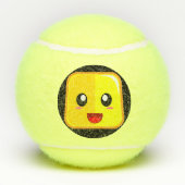 ハッピースクエア絵文字顔はおもしろいの遊スポーツを持つ テニスボール (裏面)