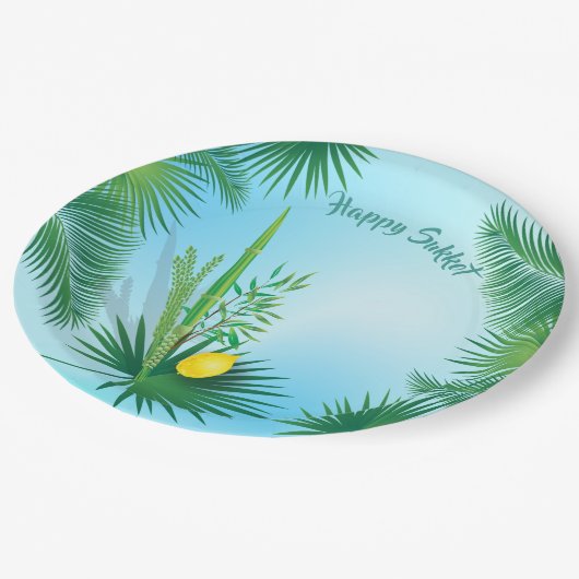 ハッピースクートルラフとエトロの水のカラーパターン ペーパープレート (アングル)