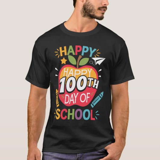 ハッピースクール100日目先生キッズ女の子の男の子 Tシャツ (正面)