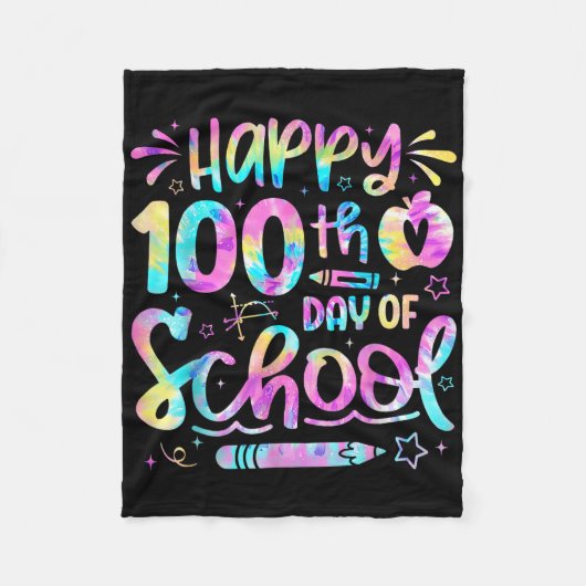 ハッピースクール100th日絞り染めレインボー100日 フリースブランケット (正面)