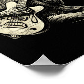 ハッピースケルトンギターガイ不気味ハロウィーンロックバ ポスター (角)