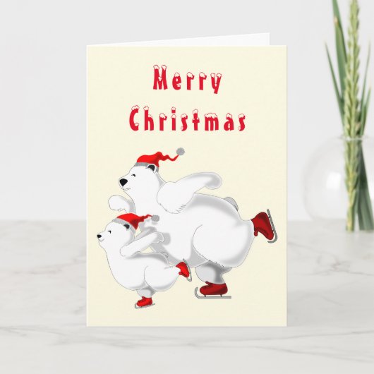 ハッピースケートで滑るベアークリスマスカード カード (正面)