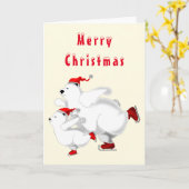 ハッピースケートで滑るベアークリスマスカード カード (黄色い花)