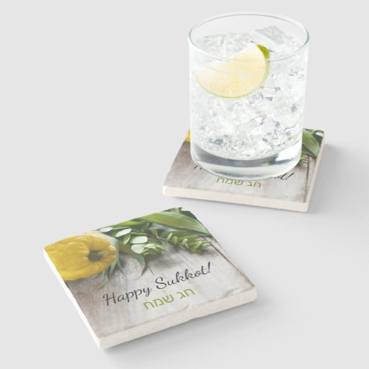 ハッピースコット英語ヘブライ語スクカデコレーション ストーンコースター (横)