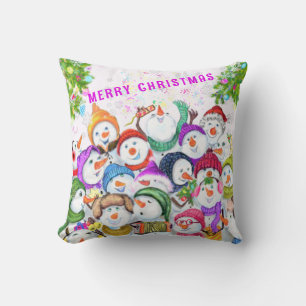 ハッピーススノーマンズクリスマスピロー クッション