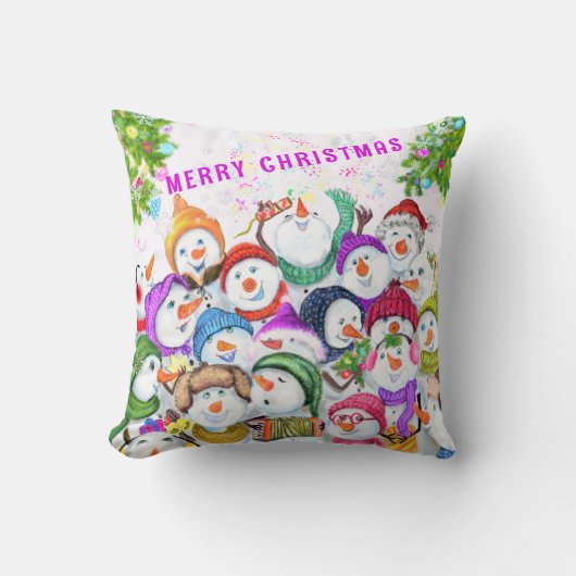 ハッピーススノーマンズクリスマスピロー クッション (正面)