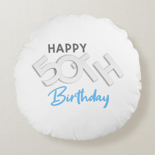 ハッピースタイリッシュ50th誕生日タイポグラフィ ラウンドクッション (正面)