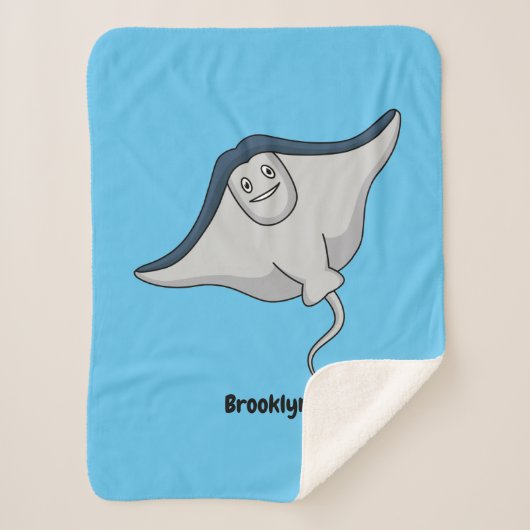 ハッピースティングレイ魚の漫画イラストレーション シェルパブランケット (正面)