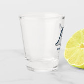 ハッピースティングレイ魚の漫画イラストレーション ショットグラス (左)