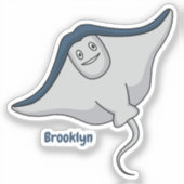 ハッピースティングレイ魚の漫画イラストレーション シール (正面)