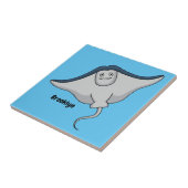 ハッピースティングレイ魚の漫画イラストレーション タイル (側面)