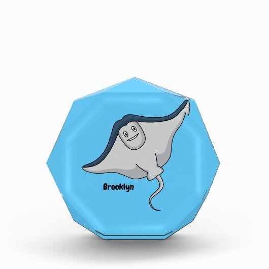 ハッピースティングレイ魚の漫画イラストレーション フォトブロック (正面)