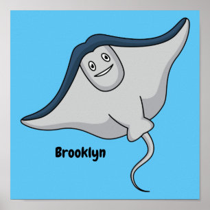 ハッピースティングレイ魚の漫画イラストレーション ポスター