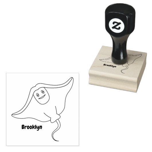 ハッピースティングレイ魚の漫画イラストレーション ラバースタンプ (押印)