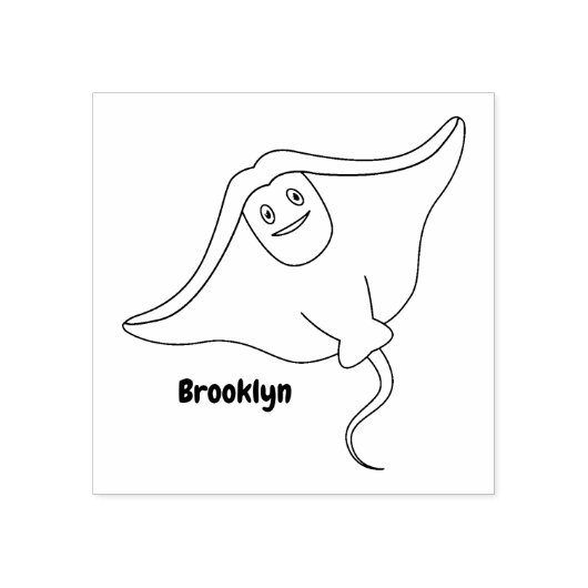 ハッピースティングレイ魚の漫画イラストレーション ラバースタンプ (インプリント)