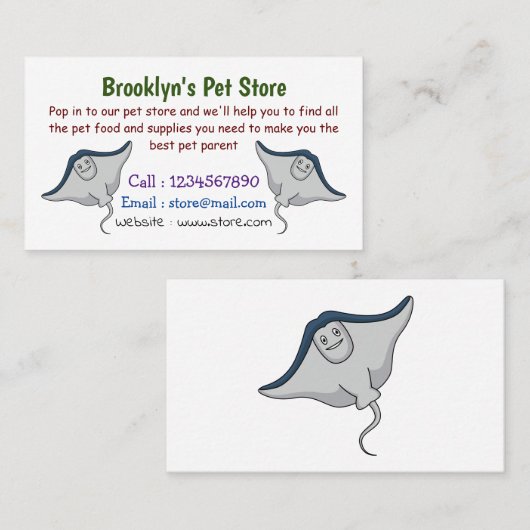 ハッピースティングレイ魚の漫画イラストレーション 名刺 (正面/裏面)