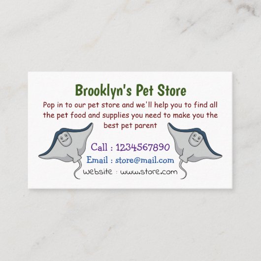 ハッピースティングレイ魚の漫画イラストレーション 名刺 (正面)