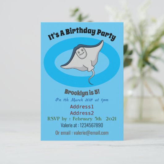 ハッピースティングレイ魚の漫画イラストレーション 招待状 (スタンド正面)