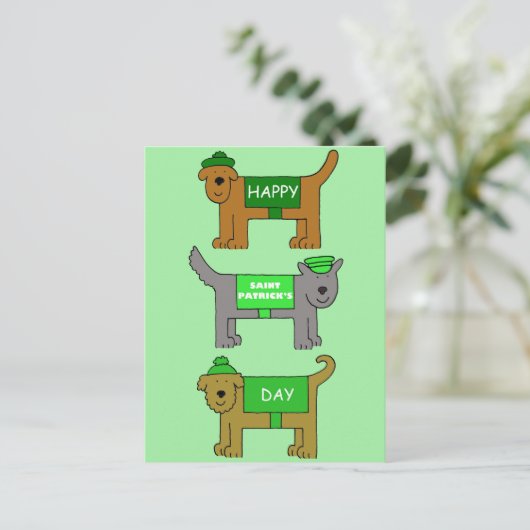 ハッピーステントパトリックデーの漫画犬 ポストカード (スタンド正面)
