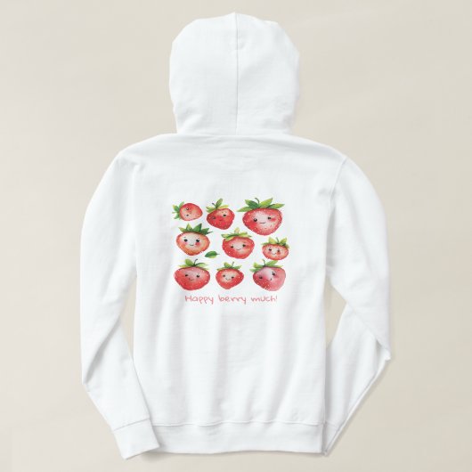 ハッピーストロベリーフード付きスウェットシャツ女性 |かわいいフード付きスウェットシャツ パーカ (デザイン裏面)