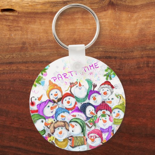 ハッピースノーマンズクリスマスキーチェーンカスタム文字 キーホルダー (正面)