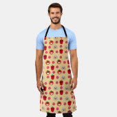 ハッピースマイルの野菜背景パターン漫画 エプロン (着用した状態)