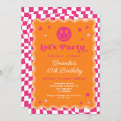 ハッピースマイルピンク&オレンジガール誕生日 招待状 (正面/裏面)