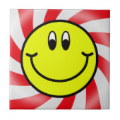 ハッピースマイル顔絵文字赤セラミックフォトタイル タイル (正面)