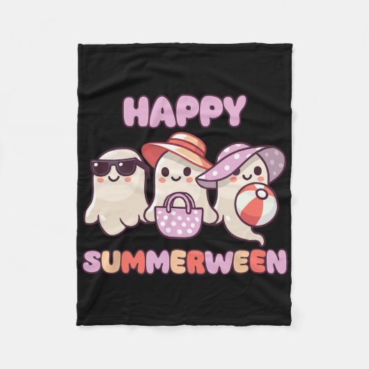 ハッピースマウィーンサマーハロウィン幽霊 フリースブランケット (正面)