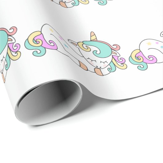 ハッピースリープユニコーンホーンピンクキャンディベビーホワイト ラッピングペーパー (ロールコーナー)