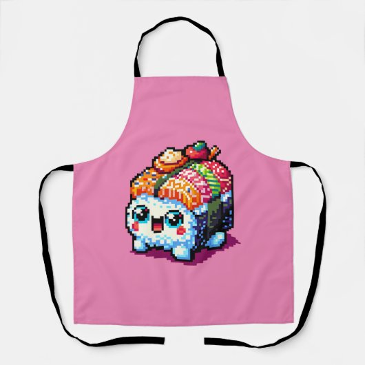 ハッピース転がシ – かわいいピクセルアート日本の食べ物 エプロン (正面)