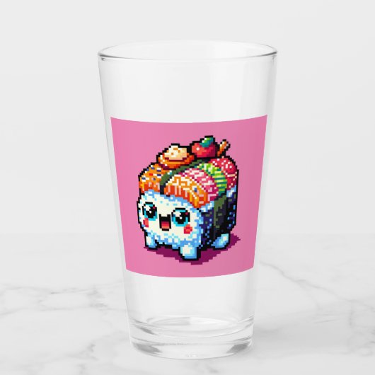 ハッピース転がシ – かわいいピクセルアート日本の食べ物 タンブラーグラス (正面)
