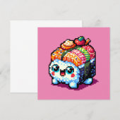 ハッピース転がシ – かわいいピクセルアート日本の食べ物 招待状 (正面/裏面)